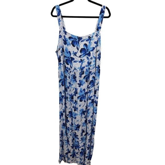 Eloquii Plus Size Blue Floral Sleeveless Open Tie Back Ruffle Hem Maxi Dress 22 - Picture 1 of 5